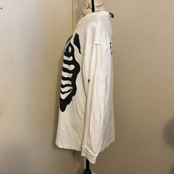 Blvck Scvle White Skeleton Graphic Reversible Design Casual Pullover Long Sleeve - Picture 2 of 12